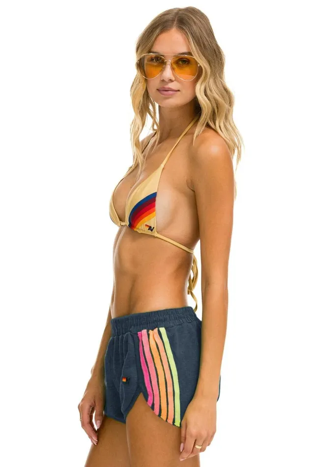 5 Stripe Jogger Shorts 8211 Heather Navy Neon Women Aviator Nation Shorts