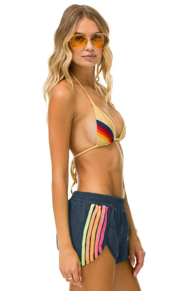 5 Stripe Jogger Shorts 8211 Heather Navy Neon Women Aviator Nation Shorts