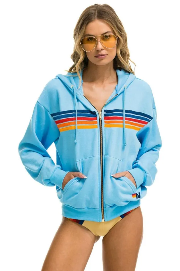 5 Stripe Relaxed Zip Hoodie 8211 Sky 2 WomenMen Aviator Nation Hoodies