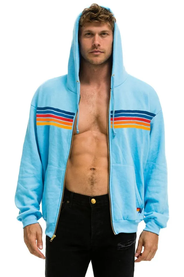 5 Stripe Relaxed Zip Hoodie 8211 Sky 2 WomenMen Aviator Nation Hoodies