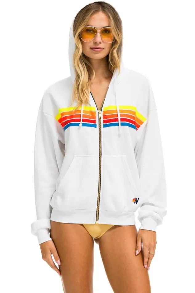 5 Stripe Relaxed Zip Hoodie 8211 White Neon Rainbow WomenMen Aviator Nation Hoodies