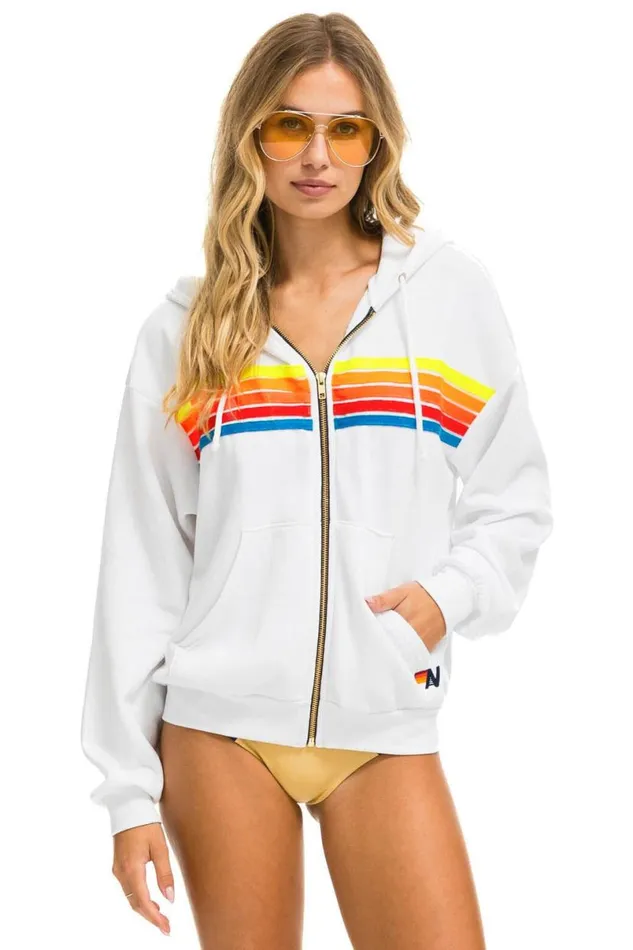 5 Stripe Relaxed Zip Hoodie 8211 White Neon Rainbow WomenMen Aviator Nation Hoodies