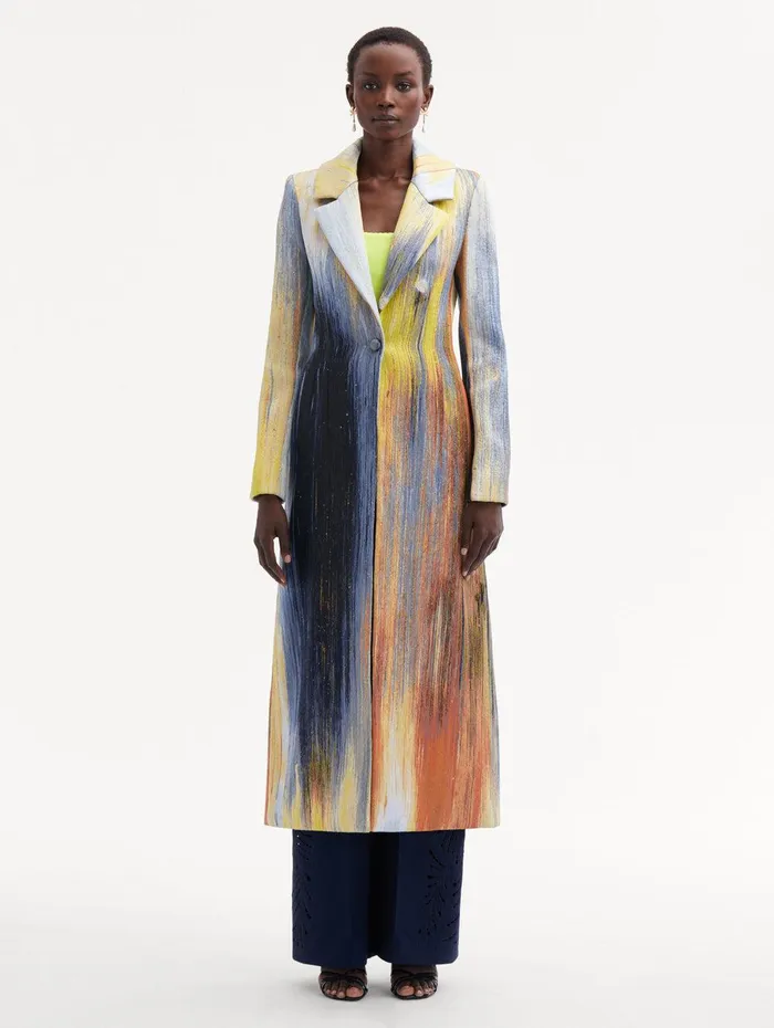 Abstract Brushstroke Jacquard Coat Calendula Multi Women Oscar De La Renta Jackets and Coats Abstract Brushstroke Jacquard Coat Calendula Multi Women Oscar De La Renta Jackets and Coats