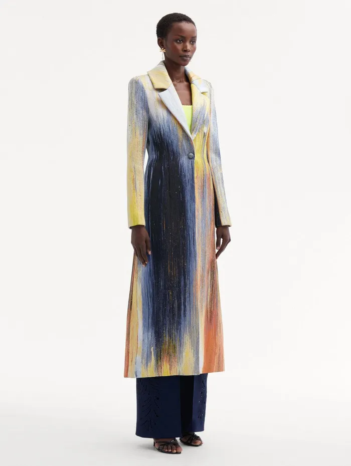 Abstract Brushstroke Jacquard Coat Calendula Multi Women Oscar De La Renta Jackets and Coats Abstract Brushstroke Jacquard Coat Calendula Multi Women Oscar De La Renta Jackets and Coats