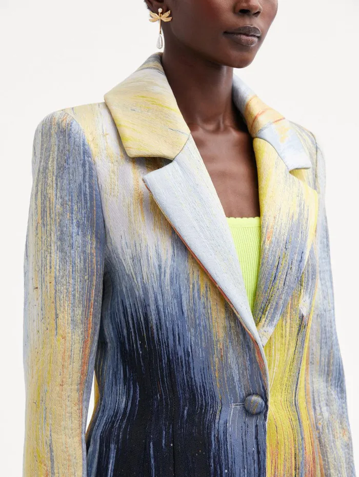 Abstract Brushstroke Jacquard Coat Calendula Multi Women Oscar De La Renta Jackets and Coats Abstract Brushstroke Jacquard Coat Calendula Multi Women Oscar De La Renta Jackets and Coats