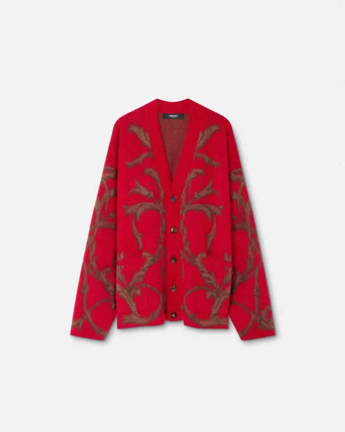 Acanthus Leaves MohairBlend Cardigan Red Men Versace Knitwear