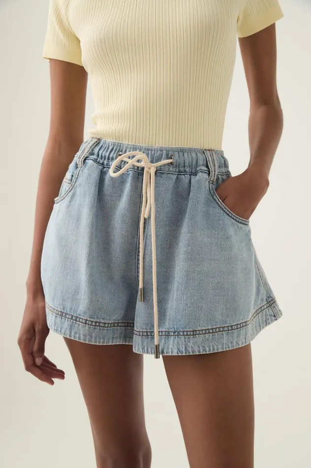 Aje Denim Aura Flared Denim Short Sea Spray Wash 8211 Women Aje Denim Aura Flared Denim Short Sea Spray Wash 8211 Women