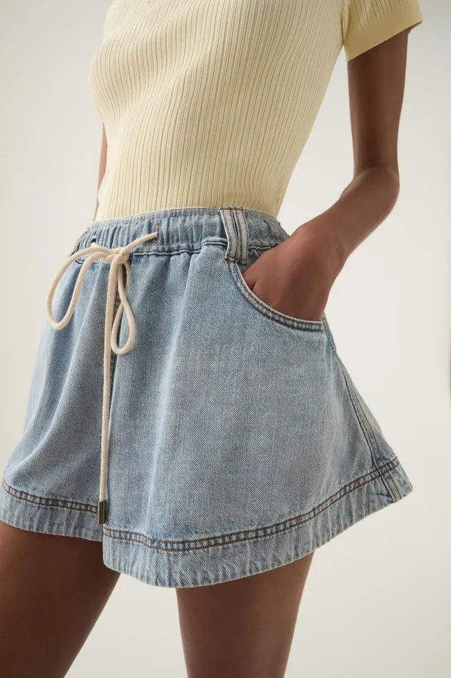 Aje Denim Aura Flared Denim Short Sea Spray Wash 8211 Women Aje Denim Aura Flared Denim Short Sea Spray Wash 8211 Women