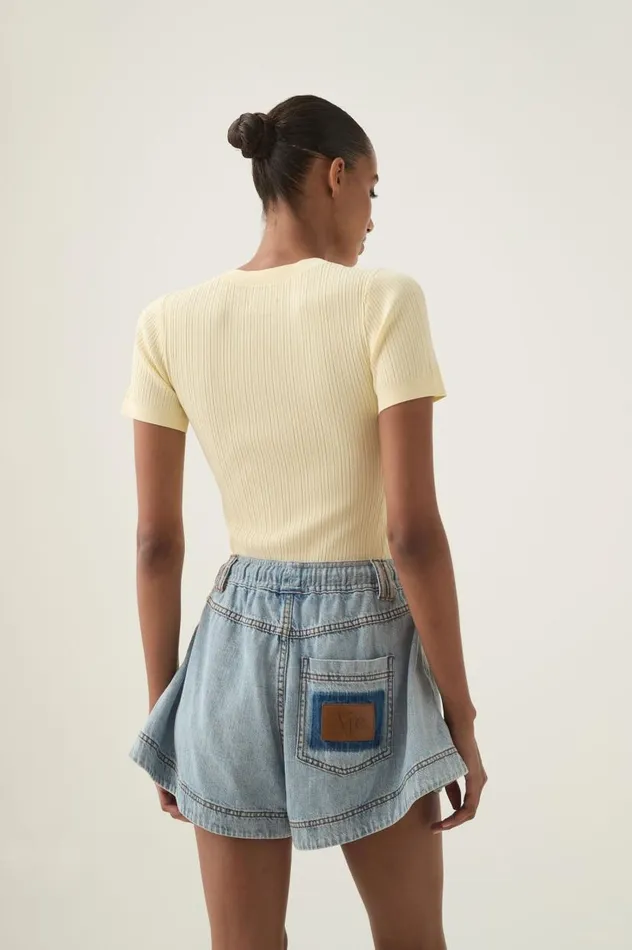 Aje Denim Aura Flared Denim Short Sea Spray Wash 8211 Women Aje Denim Aura Flared Denim Short Sea Spray Wash 8211 Women