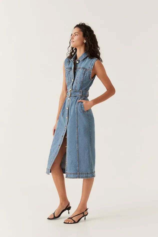 Aje Denim Darcie Denim Midi Dress 90039s Wash 8211 Women Aje Denim Darcie Denim Midi Dress 90039s Wash 8211 Women