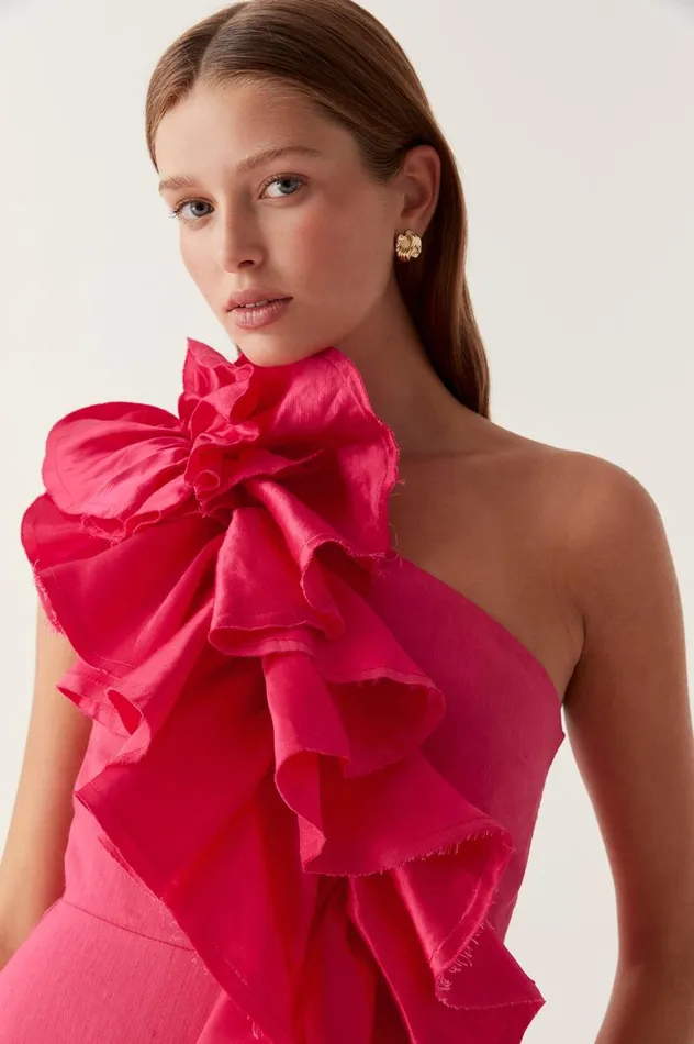 Aje Dresses Adelia Ruffle Midi Dress Bougainvillea Red 8211 Women Aje Dresses Adelia Ruffle Midi Dress Bougainvillea Red 8211 Women