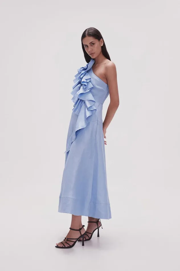 Aje Dresses Adelia Ruffle Midi Dress Light Sky Blue 8211 Women Aje Dresses Adelia Ruffle Midi Dress Light Sky Blue 8211 Women