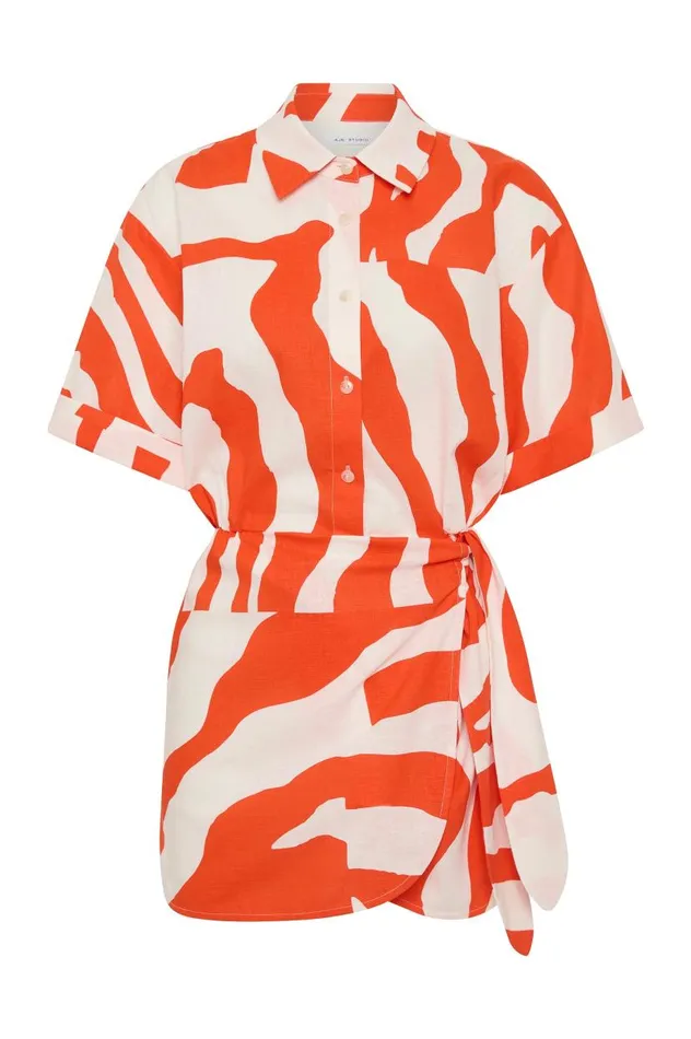 Aje Dresses Airlie Mini Shirt Dress Coral Zebra 8211 Women Aje Dresses Airlie Mini Shirt Dress Coral Zebra 8211 Women