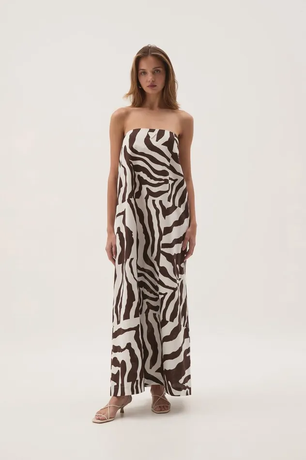 Aje Dresses Airlie Strapless Maxi Dress Chocolate Zebra 8211 Women