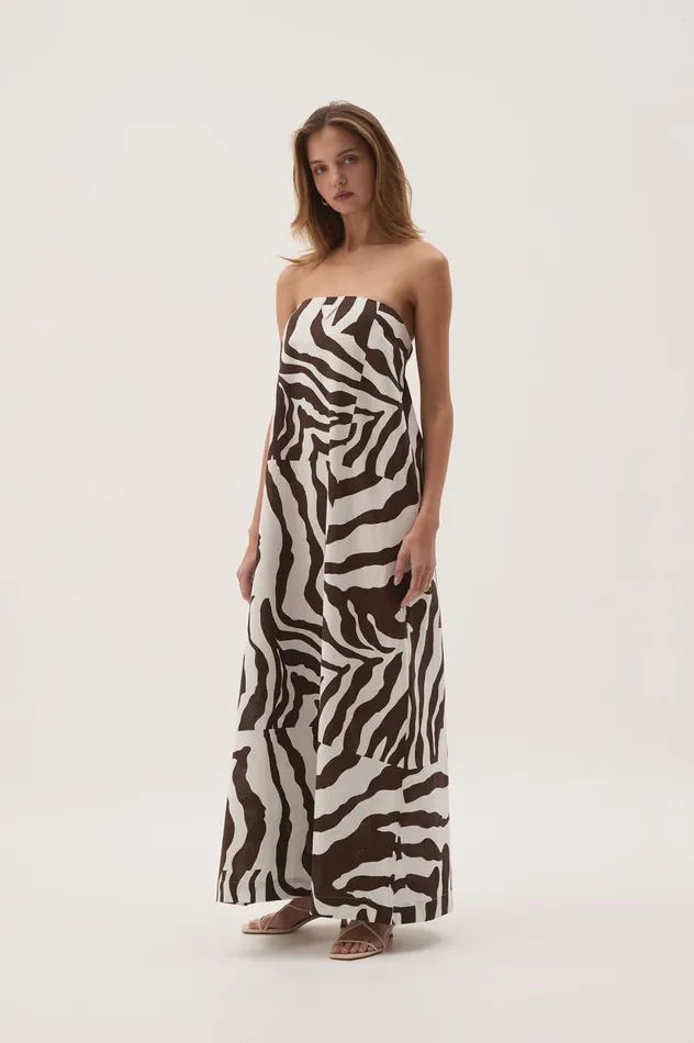 Aje Dresses Airlie Strapless Maxi Dress Chocolate Zebra 8211 Women Aje Dresses Airlie Strapless Maxi Dress Chocolate Zebra 8211 Women