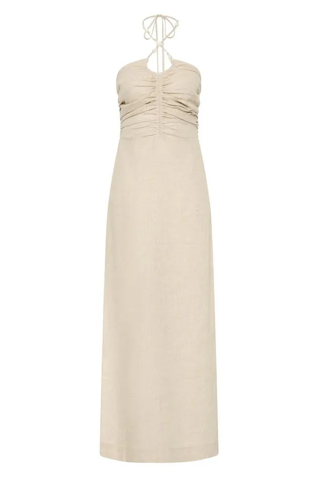 Aje Dresses Akoya Ruched Midi Dress Oatmeal 8211 Women Aje Dresses Akoya Ruched Midi Dress Oatmeal 8211 Women