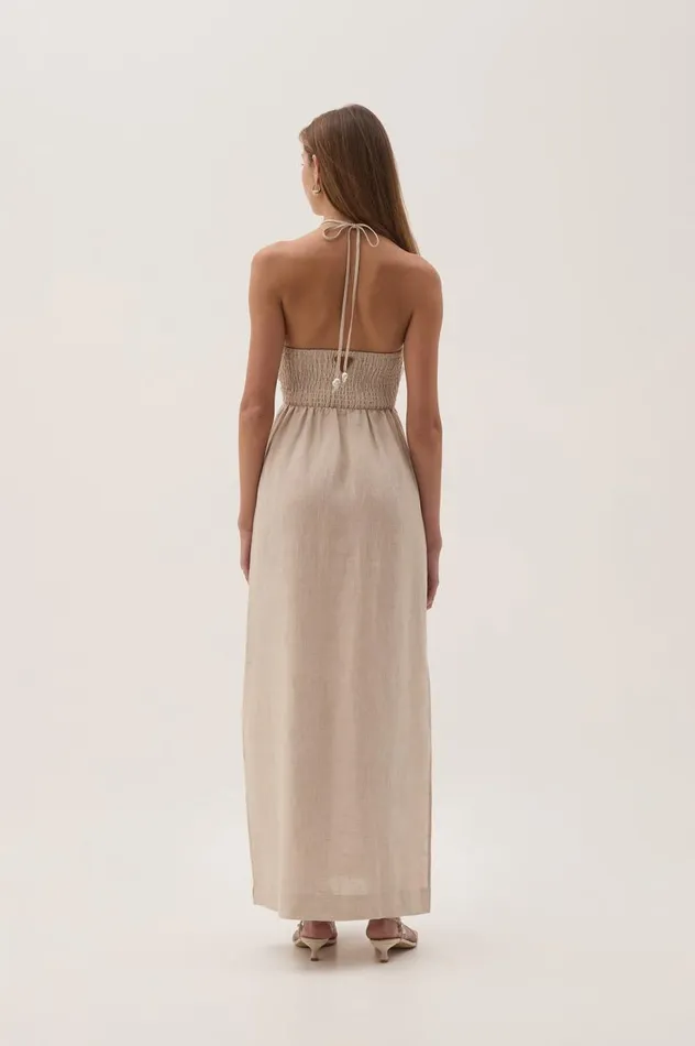 Aje Dresses Akoya Ruched Midi Dress Oatmeal 8211 Women Aje Dresses Akoya Ruched Midi Dress Oatmeal 8211 Women