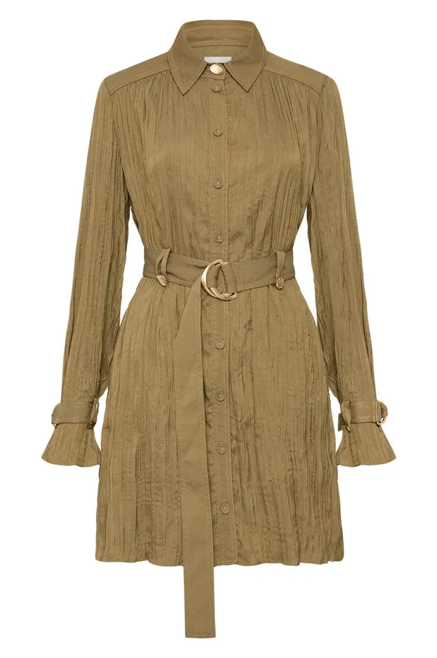 Aje Dresses Bays Crushed Pleat Mini Dress Khaki 8211 Women Aje Dresses Bays Crushed Pleat Mini Dress Khaki 8211 Women