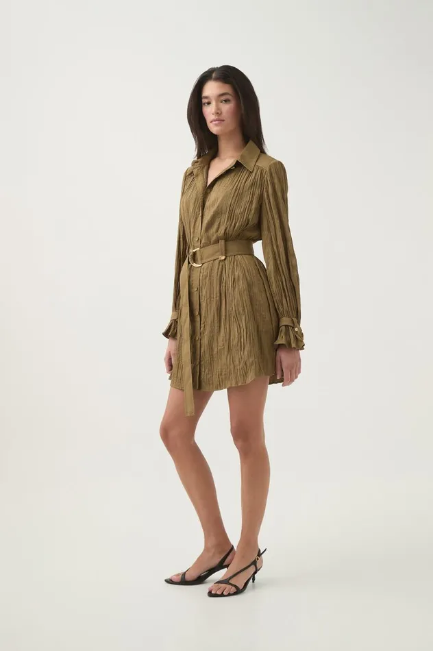 Aje Dresses Bays Crushed Pleat Mini Dress Khaki 8211 Women Aje Dresses Bays Crushed Pleat Mini Dress Khaki 8211 Women