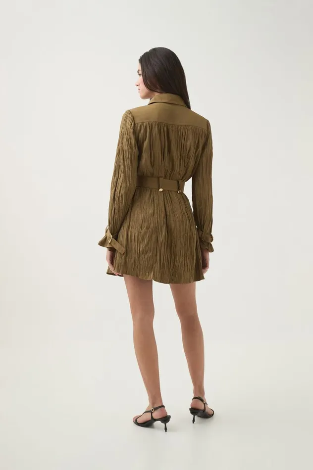 Aje Dresses Bays Crushed Pleat Mini Dress Khaki 8211 Women Aje Dresses Bays Crushed Pleat Mini Dress Khaki 8211 Women