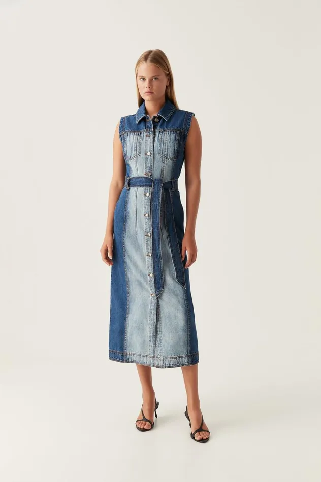 Aje Dresses Darcie Denim Midi Dress Two Tone Indigo 8211 Women Aje Dresses Darcie Denim Midi Dress Two Tone Indigo 8211 Women