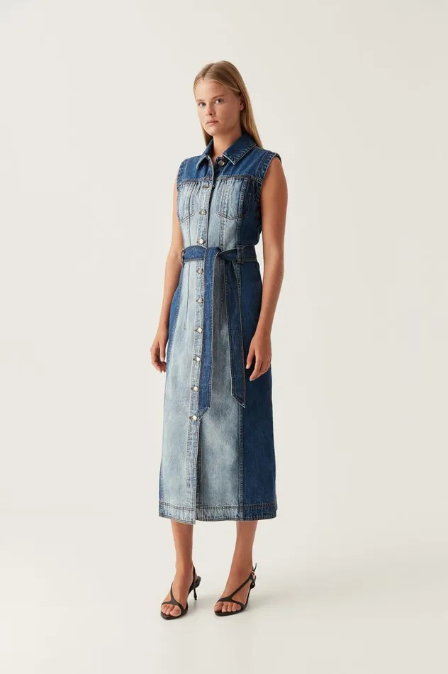 Aje Dresses Darcie Denim Midi Dress Two Tone Indigo 8211 Women Aje Dresses Darcie Denim Midi Dress Two Tone Indigo 8211 Women