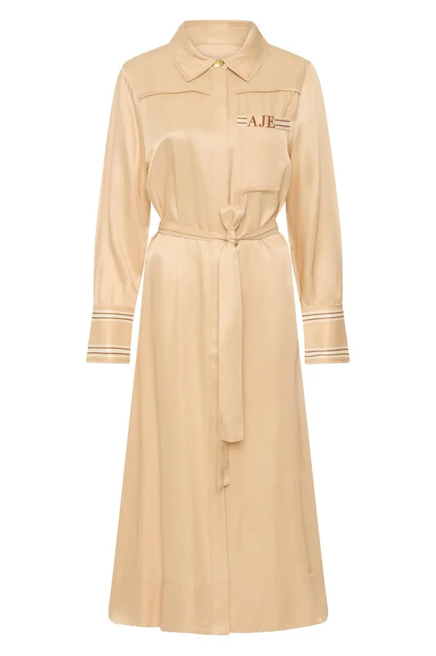 Aje Dresses Enfilade Logo Midi Dress Ecru Beige 8211 Women Aje Dresses Enfilade Logo Midi Dress Ecru Beige 8211 Women