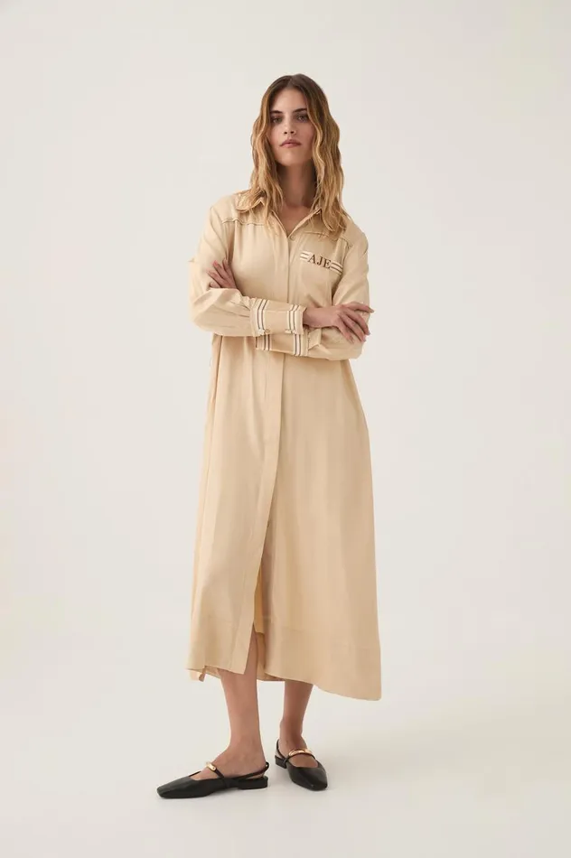 Aje Dresses Enfilade Logo Midi Dress Ecru Beige 8211 Women Aje Dresses Enfilade Logo Midi Dress Ecru Beige 8211 Women