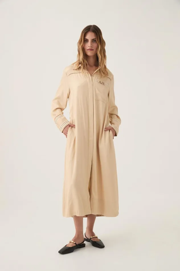 Aje Dresses Enfilade Logo Midi Dress Ecru Beige 8211 Women Aje Dresses Enfilade Logo Midi Dress Ecru Beige 8211 Women