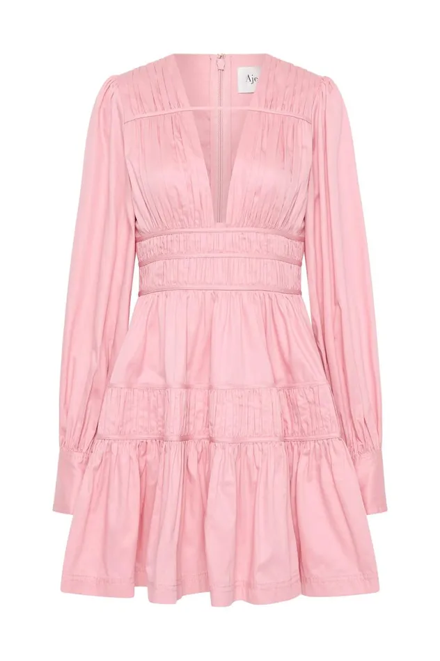 Aje Dresses Fallingwater Ruched Mini Dress Chalk Pink 8211 Women Aje Dresses Fallingwater Ruched Mini Dress Chalk Pink 8211 Women