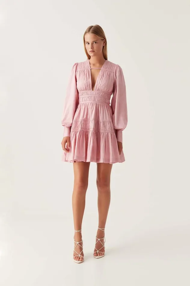 Aje Dresses Fallingwater Ruched Mini Dress Chalk Pink 8211 Women Aje Dresses Fallingwater Ruched Mini Dress Chalk Pink 8211 Women