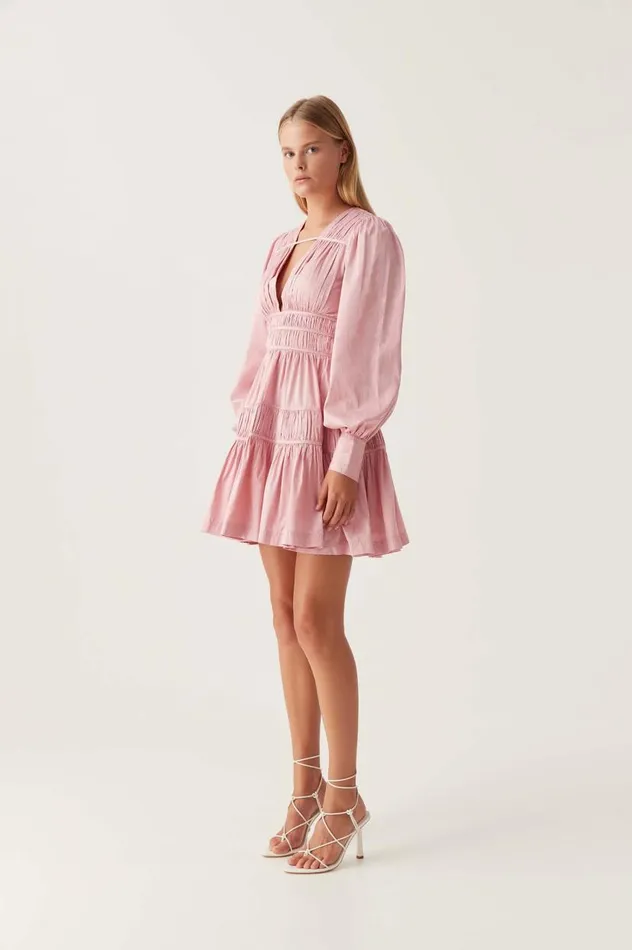 Aje Dresses Fallingwater Ruched Mini Dress Chalk Pink 8211 Women Aje Dresses Fallingwater Ruched Mini Dress Chalk Pink 8211 Women