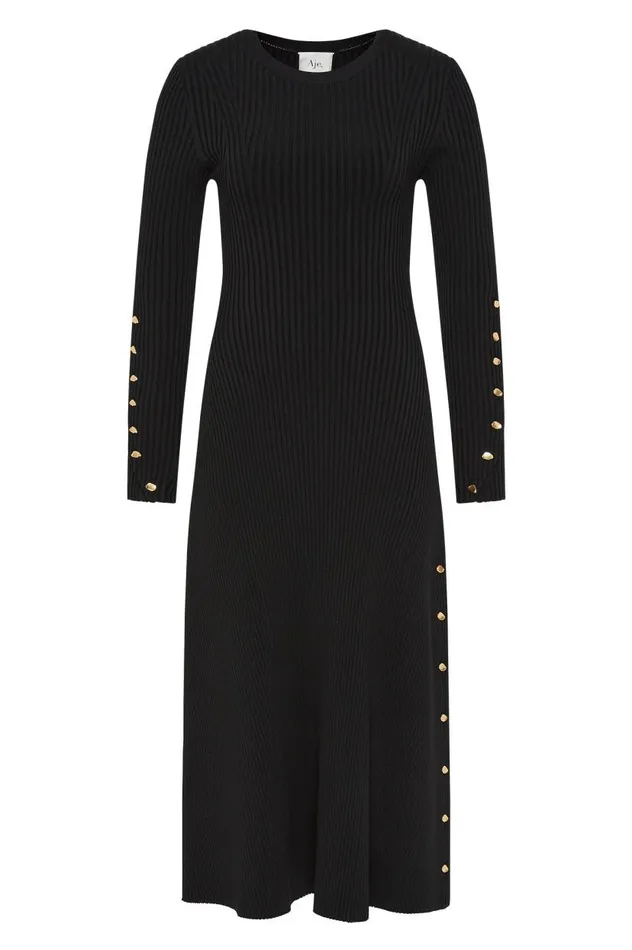 Aje Dresses Lia Knit Midi Dress Black 8211 Women Aje Dresses Lia Knit Midi Dress Black 8211 Women