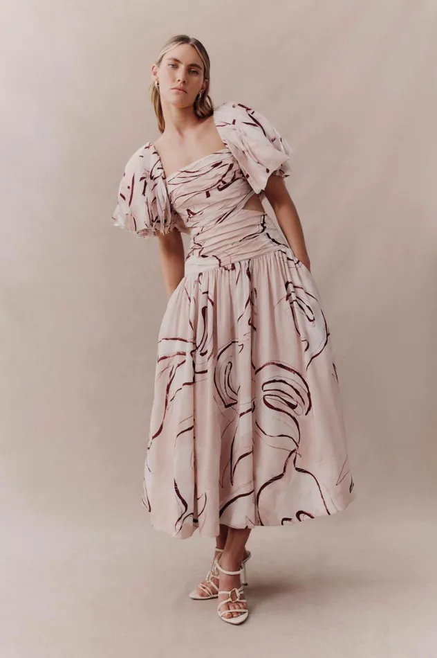 Aje Dresses Marianne Ruched Midi Dress Whimsical Dove 8211 Women