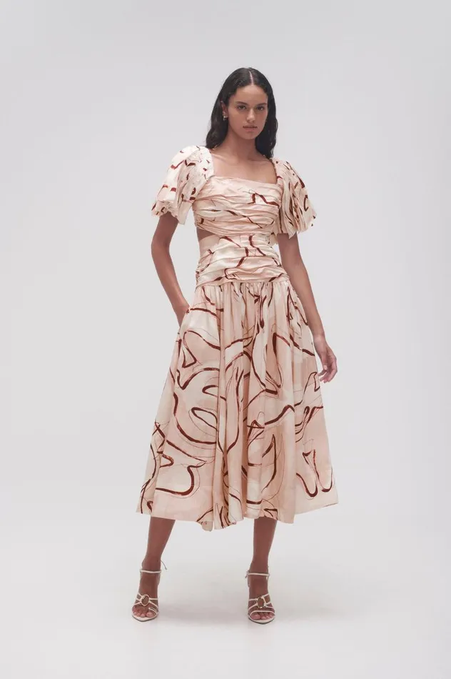 Aje Dresses Marianne Ruched Midi Dress Whimsical Dove 8211 Women Aje Dresses Marianne Ruched Midi Dress Whimsical Dove 8211 Women
