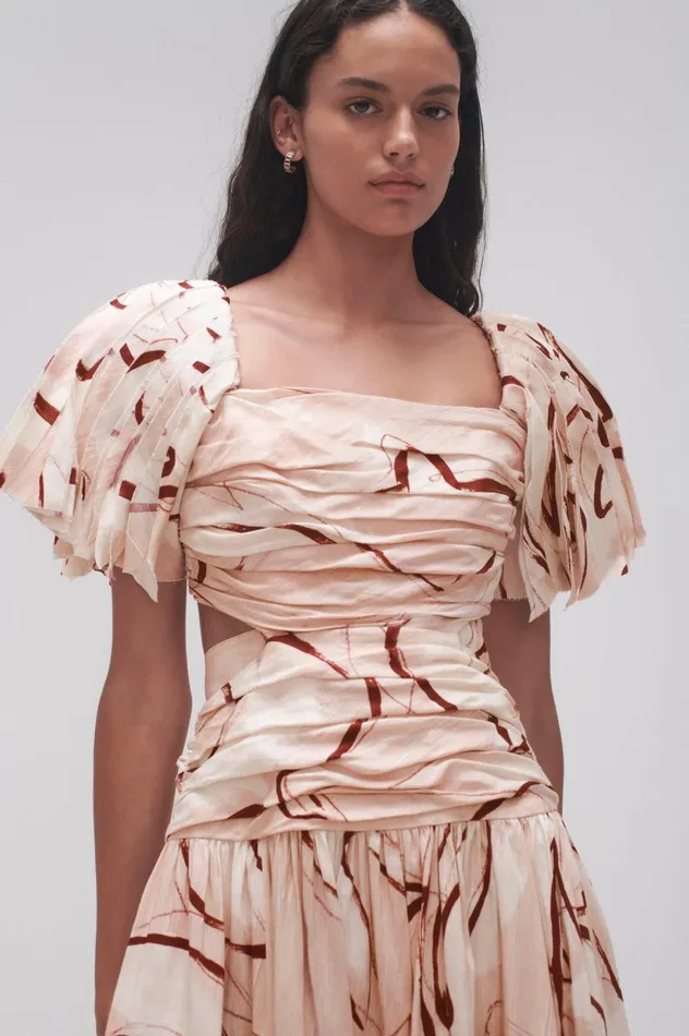 Aje Dresses Marianne Ruched Midi Dress Whimsical Dove 8211 Women Aje Dresses Marianne Ruched Midi Dress Whimsical Dove 8211 Women