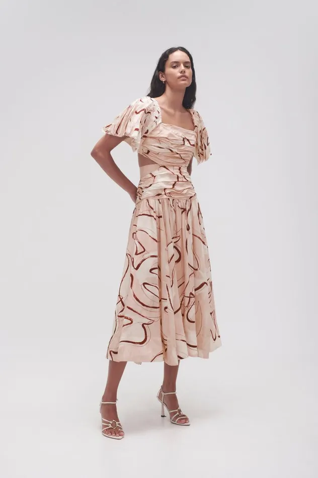 Aje Dresses Marianne Ruched Midi Dress Whimsical Dove 8211 Women Aje Dresses Marianne Ruched Midi Dress Whimsical Dove 8211 Women