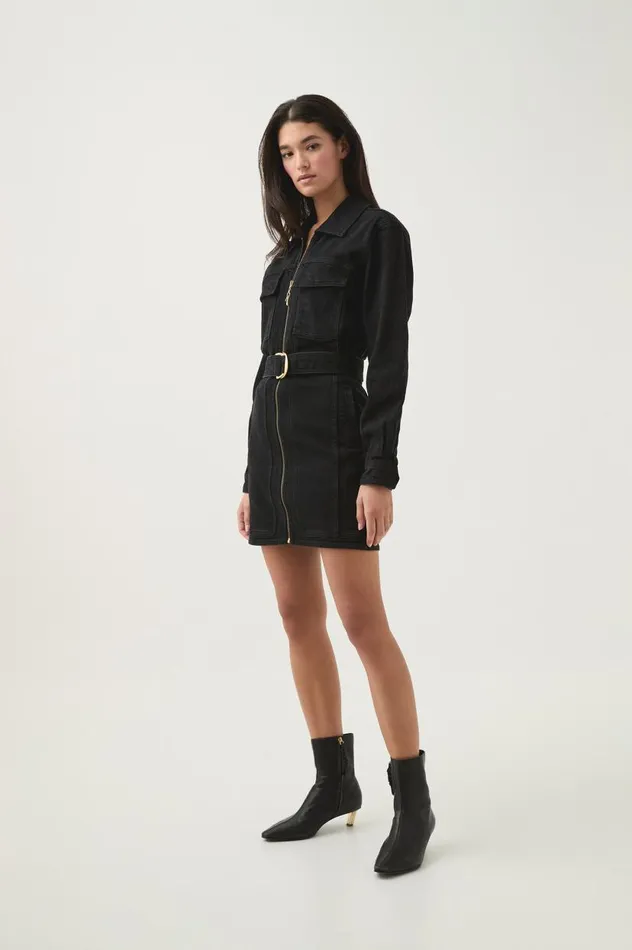 Aje Dresses Maya Denim Mini Dress Black 8211 Women Aje Dresses Maya Denim Mini Dress Black 8211 Women