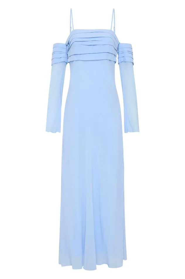 Aje Dresses Minette Chiffon Dress Powder Blue 8211 Women Aje Dresses Minette Chiffon Dress Powder Blue 8211 Women