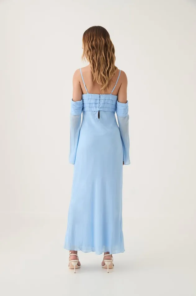 Aje Dresses Minette Chiffon Dress Powder Blue 8211 Women Aje Dresses Minette Chiffon Dress Powder Blue 8211 Women