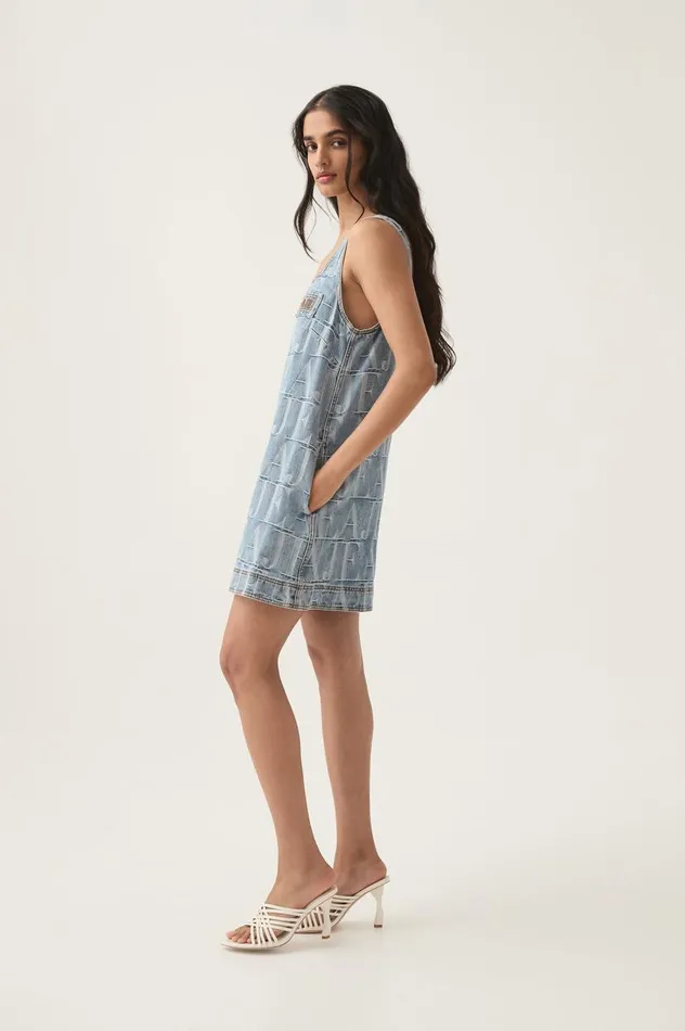 Aje Dresses Nostalgia Denim Mini Dress Coastal Logo Wash 8211 Women Aje Dresses Nostalgia Denim Mini Dress Coastal Logo Wash 8211 Women