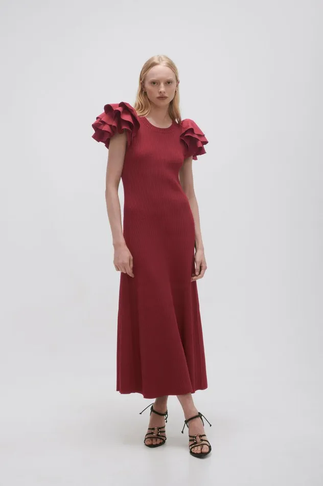 Aje Dresses Questa Puff Midi Dress Mahogany Red 8211 Women