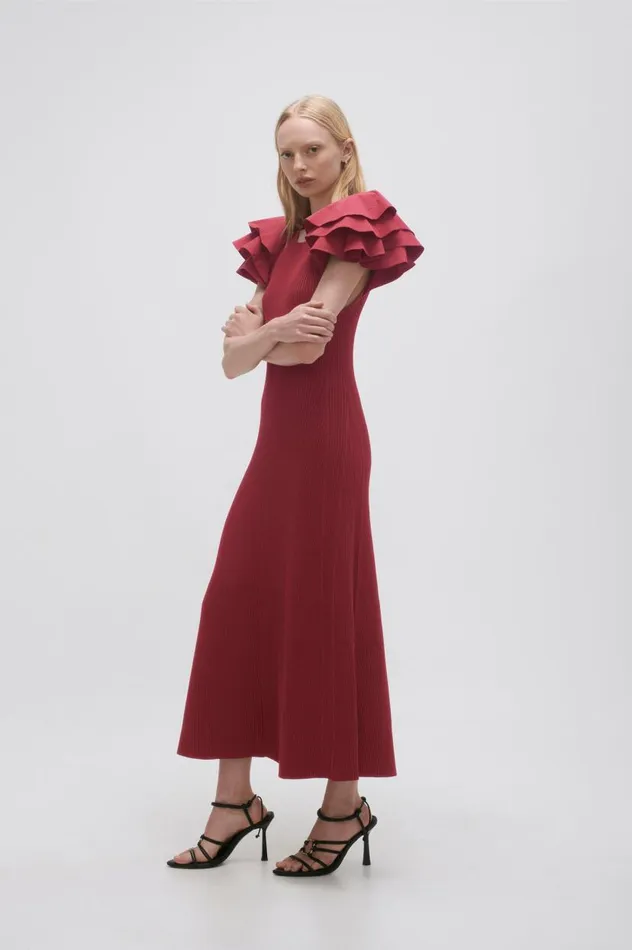 Aje Dresses Questa Puff Midi Dress Mahogany Red 8211 Women Aje Dresses Questa Puff Midi Dress Mahogany Red 8211 Women