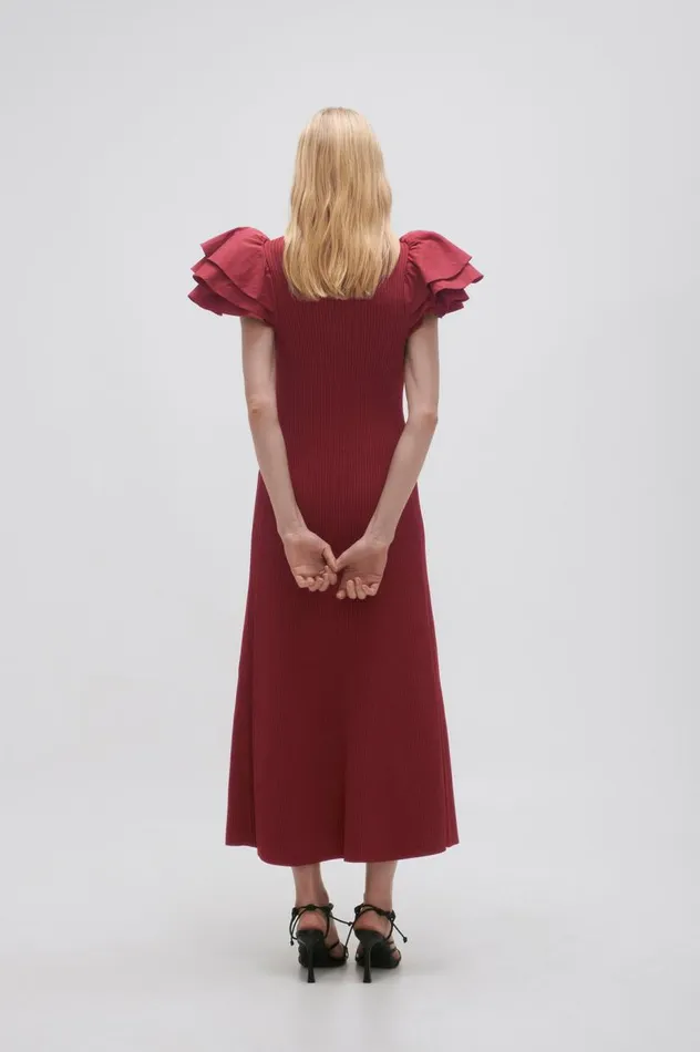 Aje Dresses Questa Puff Midi Dress Mahogany Red 8211 Women Aje Dresses Questa Puff Midi Dress Mahogany Red 8211 Women