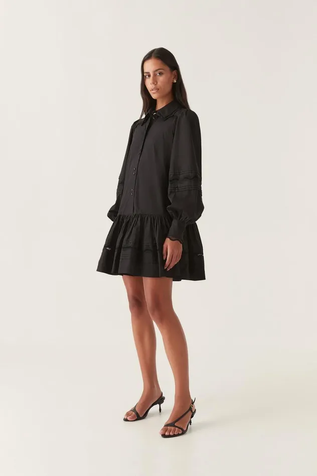 Aje Dresses Reva Wave Trim Mini Dress Black 8211 Women Aje Dresses Reva Wave Trim Mini Dress Black 8211 Women