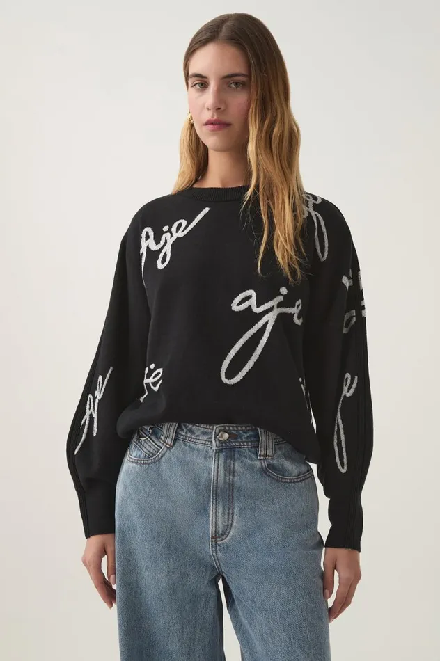 Aje Knitwear and Jumpers Resemblance Logo Knit Blackivory 8211 Women Aje Knitwear and Jumpers Resemblance Logo Knit Blackivory 8211 Women