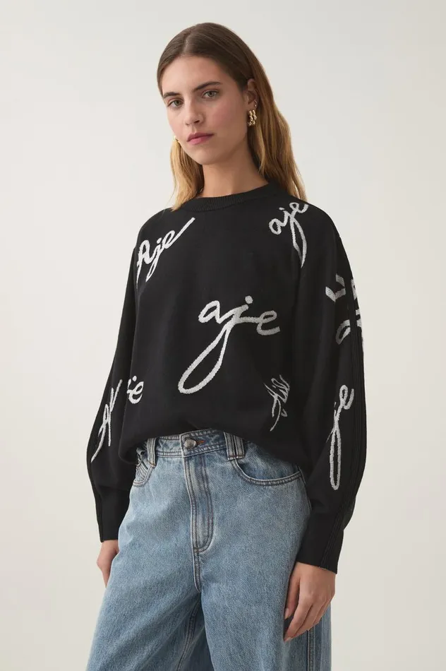 Aje Knitwear and Jumpers Resemblance Logo Knit Blackivory 8211 Women Aje Knitwear and Jumpers Resemblance Logo Knit Blackivory 8211 Women
