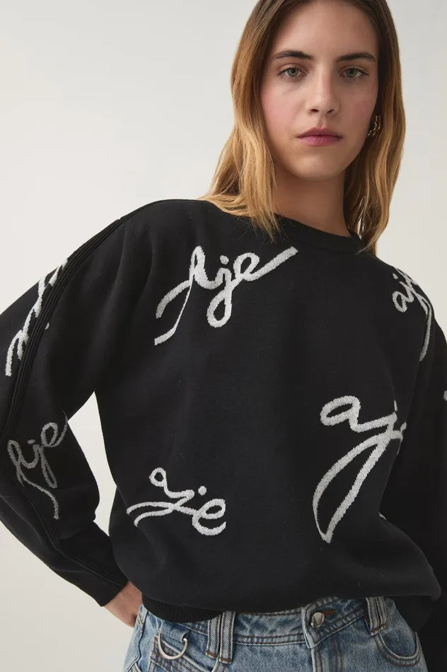 Aje Knitwear and Jumpers Resemblance Logo Knit Blackivory 8211 Women Aje Knitwear and Jumpers Resemblance Logo Knit Blackivory 8211 Women