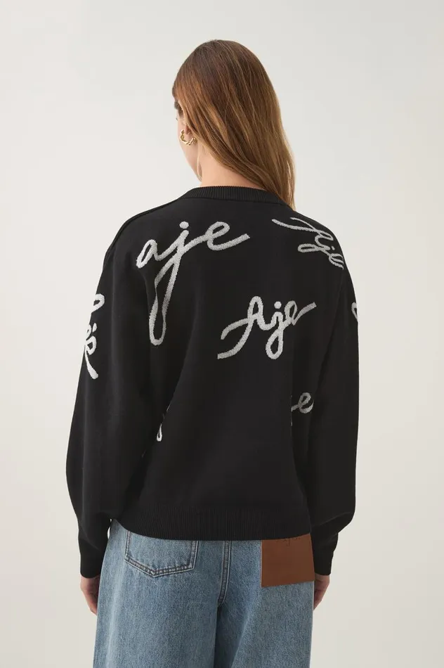 Aje Knitwear and Jumpers Resemblance Logo Knit Blackivory 8211 Women Aje Knitwear and Jumpers Resemblance Logo Knit Blackivory 8211 Women