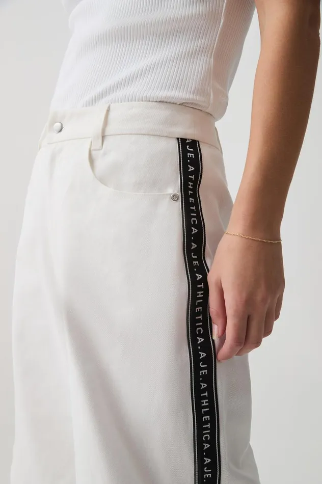 Aje Pants Logo Tape Twill Jean 519 White 8211 Women Aje Pants Logo Tape Twill Jean 519 White 8211 Women